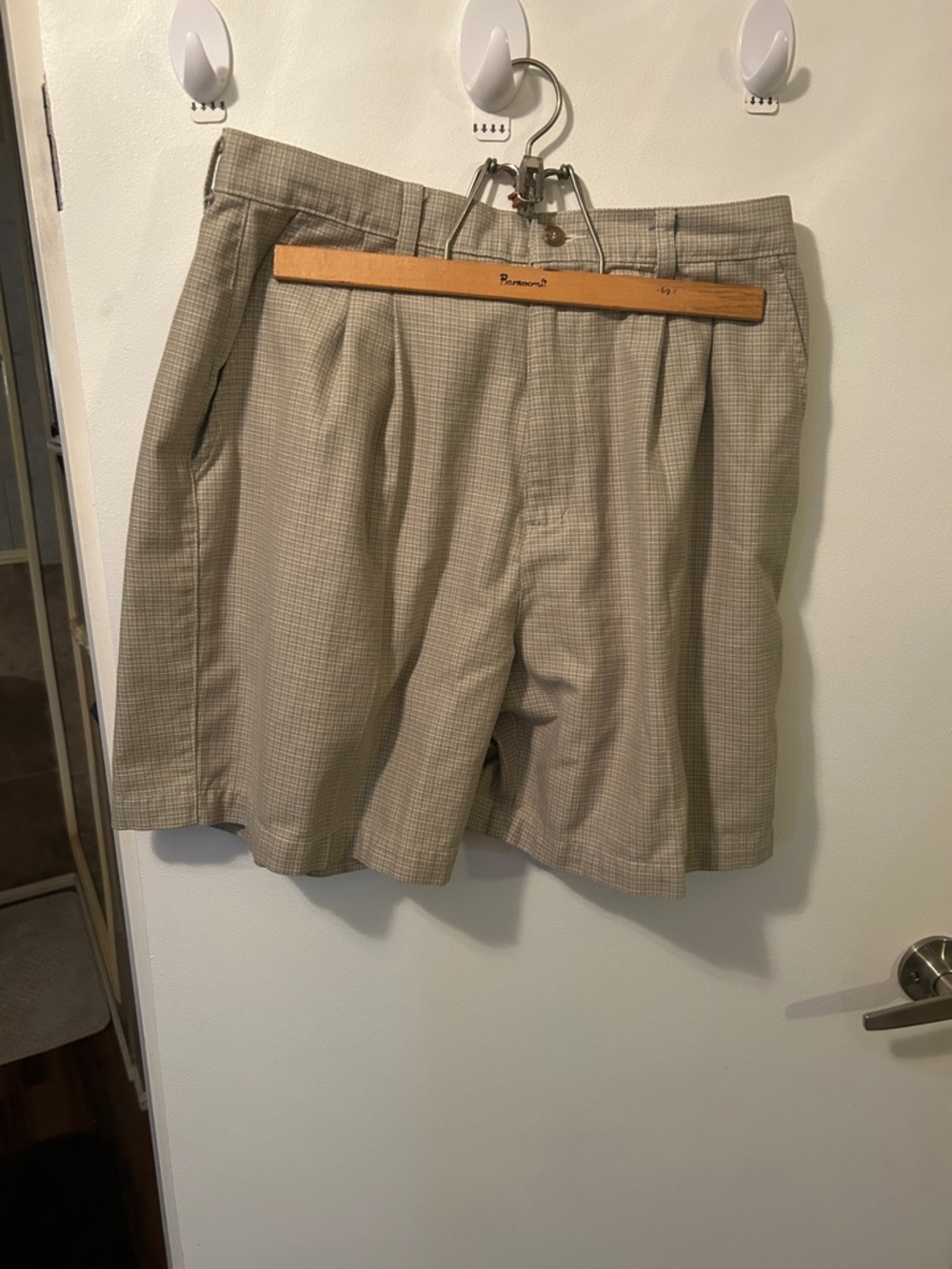 Marks & Spencer Women’s Beige Check Flat-Front Shorts